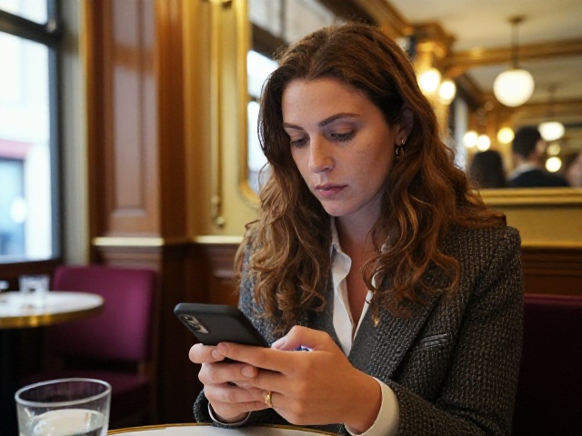Femme vérifiant un profil de rencontres en ligne avec attention